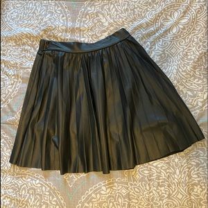 Black Pleated Faux Leather Miniskirt